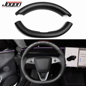 Matte Carbon Fiber Steering Wheel Decor Trim Cover For Tesla Model 3 2024-2025 - Imagen 1 de 12