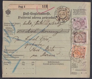 73322) PRAG 1902 bunt frankierte Wert-Paketkarte nach Nove Mesto - Bild 1 von 2