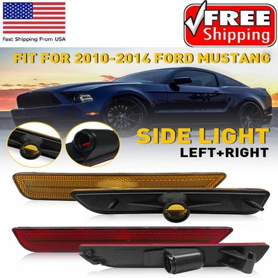 4Pcs For 10-2014 Mustang Ford Amber Red Rear Bumper Front Side Marker Lamp Light - Image 1 of 4