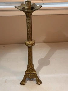 "Candelabro de altar de iglesia tradicional de latón de 19"" vintage y cruz" - Imagen 1 de 17