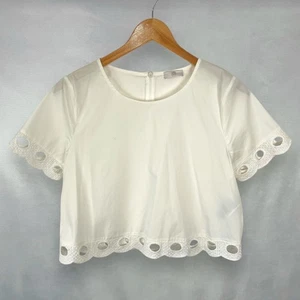 Riani Eyelet Hole Pattern Stretch Short Sleeve Blouse Top Womens UK 10 - Picture 1 of 6