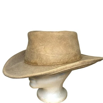 Minnetonka Vintage Tan Suede Cowboy Hat Distressed Rawhide Leather XL Western Foto 1 de 4