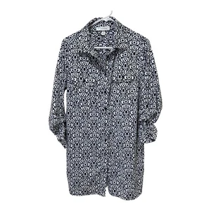 Vestido Camisa Coolibar Protección Solar UPF 50+ Manga Larga Azul Marino Blanco Patrón M - Imagen 1 de 4