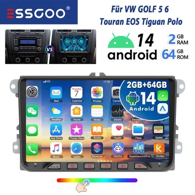 9" 2+64G Type-C Autoradio GPS Navi SWC WiFi RDS FM Für VW GOLF 5 6 Passat Polo - Bild 1 von 4