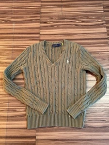 Polo Ralph Lauren Damenpullover grün Zopfmuster V-Ausschnitt Größe Small - Bild 1 von 5