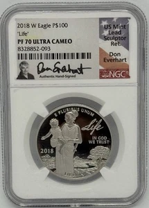 2018-W 100 $ 1 oz Platin Life Eagle NGC PF70 Ultra Cameo Everhart signiert - Bild 1 von 2