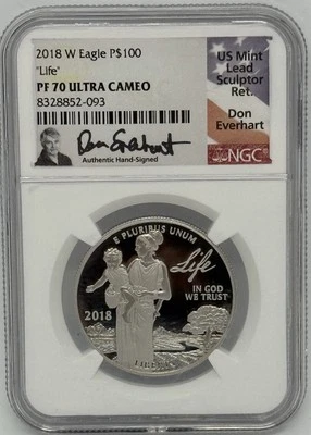 2018-W $100 1 oz Platinum LIFE Eagle NGC PF70 Ultra Cameo Everhart Signed - Image 1 of 2