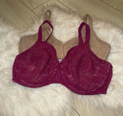 2 Wacoal 855201 кружева изящный бюстгальтер на косточках без подкладки женщин 34DD бежевый розовый - Изображение 1 из 4