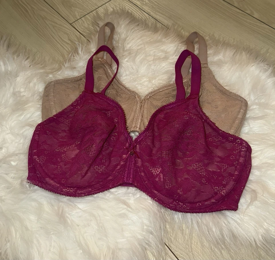 2 Wacoal 855201 Lace Finesse Underwire Bras Unlined Womens 34DD Beige Pink - Image 1 of 4