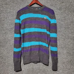 Billabong Mens Large Crew Neck Wool Blend Pullover Sweater Green Striped Surf - Picture 1 of 8