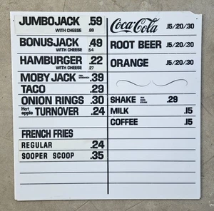 VINTAGE 1971 JACK IN THE BOX DRIVE THRU SIGN - LARGE 30 INCH SIGN - SUPER RARE - Bild 1 von 6