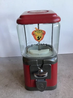 Vintage 5 Cent Oak Acorn Glass Globe Gumball Candy Vending Machine Works - Image 1 of 4
