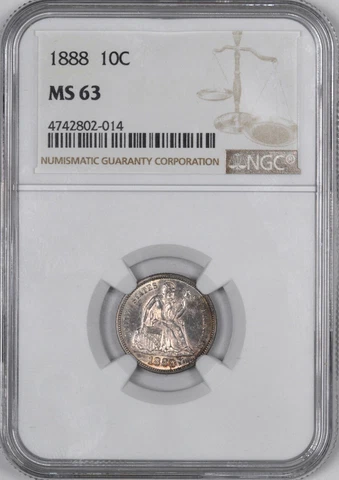 1888 Liberty Seated Silver Dime 10C - NGC MS63 Cover