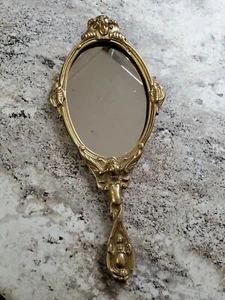 Vintage Handheld Brass Baroque Mirror ☆☆ Glass Looks To Have Been Replaced ☆☆ - Imagen 1 de 12