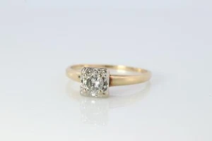Anillo solitario de diamantes Art Deco con montura cuadrada. Diamante talla europea oro 14k - Imagen 1 de 8