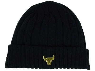 New Era Chicago Bulls Black Knit Beanie Winter Hat Metal Badge Team Logo Skully - Image 1 of 3