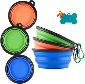 3 Collapsible Silicone Dog Bowl, Foldable Expandable Cup Dish for Small Pet Cat - Picture 1 of 12