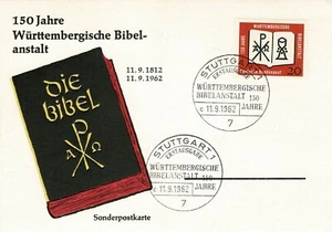 Sonderpostkarte Ersttagsstempel Mi 382 150 Jahre Württembergische Bibelanstalt - Bild 1 von 1