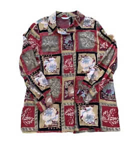 Vintage St Michael rot Blumen Baumwolle Hawaii Sommer Hemd Bluse Knopf Uk 14 - Bild 1 von 7
