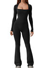 Women Long Sleeve Jumpsuit Belly Waist Shaping And Hip Lift Square Collar Wide