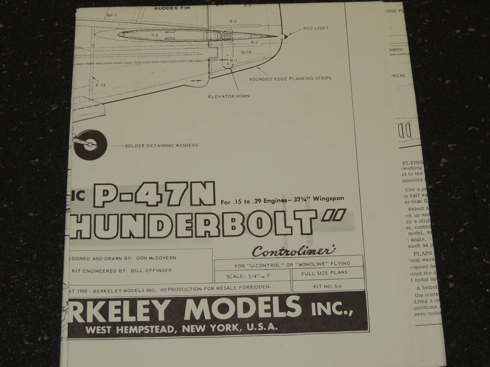 Berkeley Models Airplane Blueprints Plans 1958 P-47N Thunderbolt - Image 1 of 1