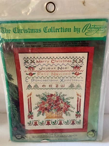 Vintage PARAGON Stamped Cross Stitch Kit 6249 MERRY CHRISTMAS SAMPLER Poinsettia - Picture 1 of 4