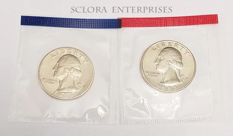 1985 P & D Washington Quarter Coin Set (2 Coins) *MINT CELLO*  **FREE SHIPPING** Cover