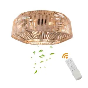 18.9 in. Brown Rattan Caged Bladeless Ceiling Fan w/ Reversible Motor & Remote - Picture 1 of 10