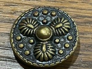  Large Pressed Brass Metal Floral Button Victorian  Vintage Antique 1-1/2 wide - Picture 1 of 8