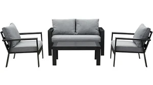 MeXo Balkonmöbel Set Alu Gartenmöbel Set Sitzgruppe Lounge Gartenset Schwarz - Bild 1 von 13