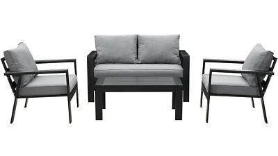 MeXo Balkonmöbel Set Alu Gartenmöbel Set Sitzgruppe Lounge Gartenset Schwarz - Bild 1 von 4