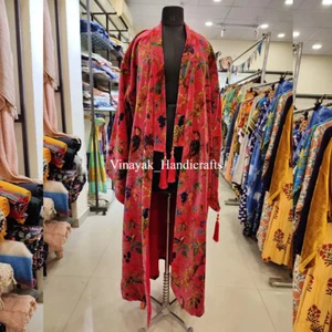 OFMD Pink Bird Velvet Banyan Fabric Kimono Original OFMD Break Up Robe Jacket - Picture 1 of 8