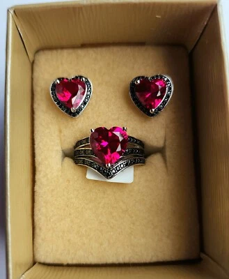 3.27ct Heart Shape Lab Created Ruby and .21ctw Round Black Spinel Rhodium Over S - Image 1 of 4