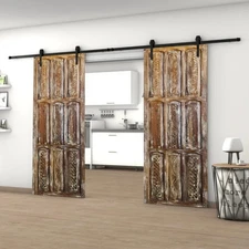 2 CARVED Barn Doors, Rustic Barndoors, Spanish Eclectic Doors Vintage Wood 96x36