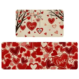 Valentines Kitchen Mat Set 2 PieceValentine's Red Hearts Love You More Decora... - Picture 1 of 7