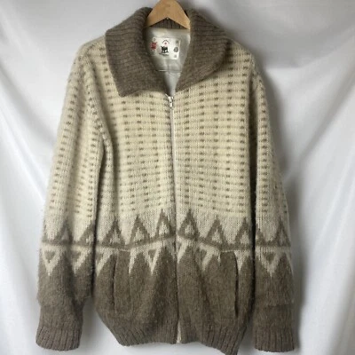 Chaqueta Suéter Canknit Mujer Talla XL Marrón Blanco Pura Lana Virgen Cremallera Canadá Foto 1 de 4