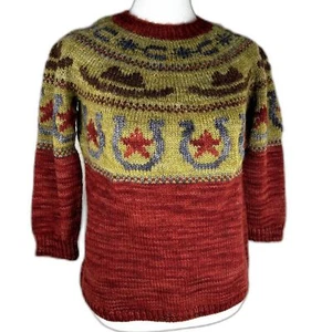 Cowboy Sweater Unisex Sx M Red/Tan Yarn Western Style Theme - Picture 1 of 5