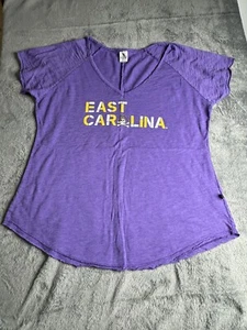 East Carolina Pirates Women's T-shirt Sz L Purple Yellow V Neck Loose Venley - Picture 1 of 11