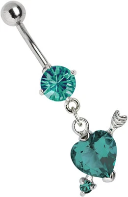 Piercing da Ombelico Spina Banana Con 7mm Zirconia E Pietra Pfeilherz Rimorchio - Immagine 1 di 2