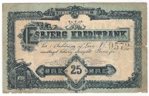 DENMARK 25 ORE 1894 P:S152 Fine+ Esbjerg Kreditbank - Picture 1 of 2
