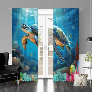 2Pcs Sea Turtle Sea Grass Window Curtains Drapes Bedroom Living Room Kitchen - Picture 1 of 24