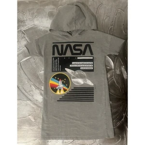 Buzz Aldrin NASA Graphic Hoodie Short Sleeve Space Explore Gray Kids Youth -Sz S - Picture 1 of 9