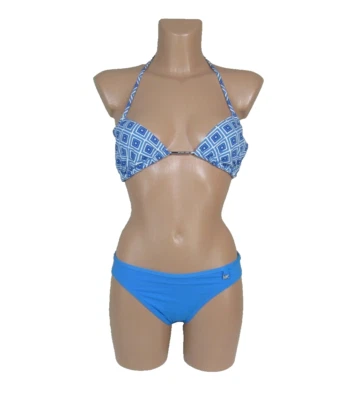 Traje de baño bikini MICHAEL KORS 4 vibrantes azules blancos metal plateado + pedrería Foto 1 de 4