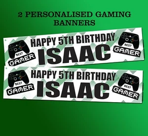 2 personalised birthday banner game console gaming best gamer party decoration  - Picture 1 of 2