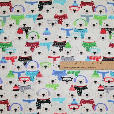 Polar Bear Buddies Snow Place Like Home Christmas Fabric  1/2 Yard   #9865B - Image 1 of 2