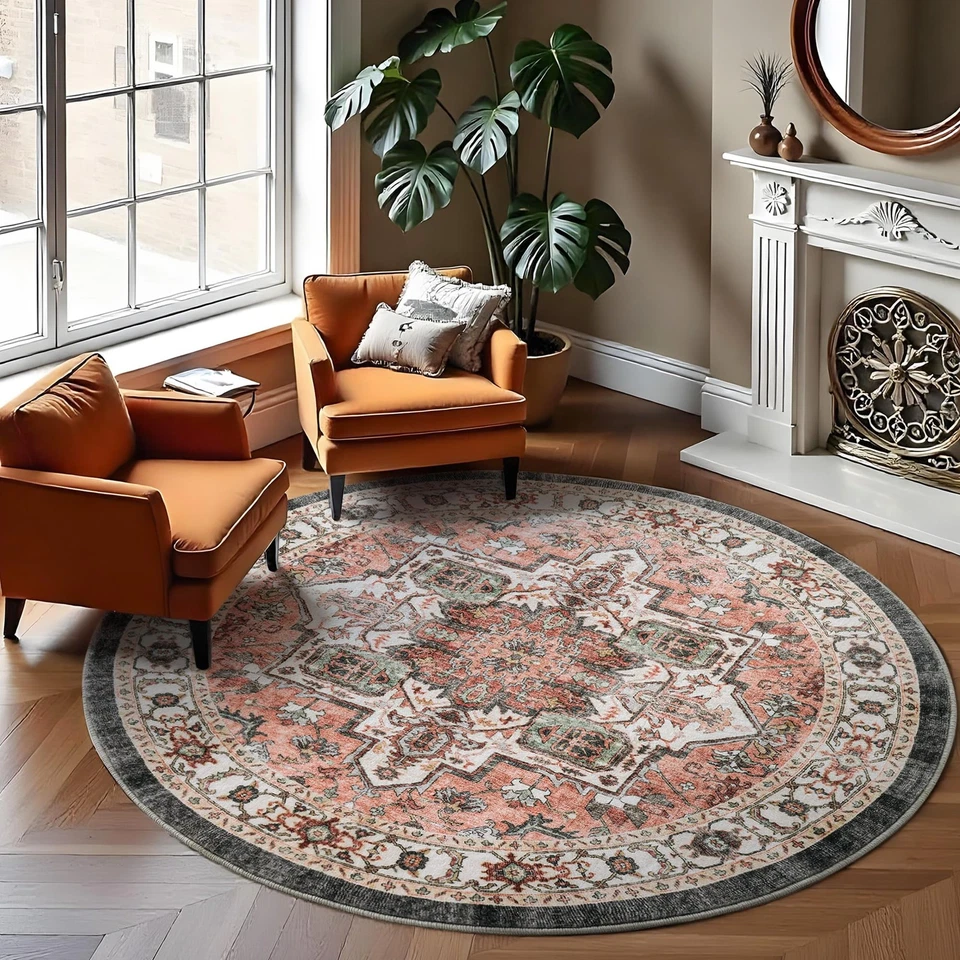 Tapetes redondos vintage de 6 pés antiderrapante lavável tapete circular com apoio de borracha dobrável... - Imagem 1 de 4