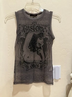 EXTREMELY RARE COLLECTOR Hysteric Glamour grey mesh tank boobs tribal pentagram - Image 1 of 4