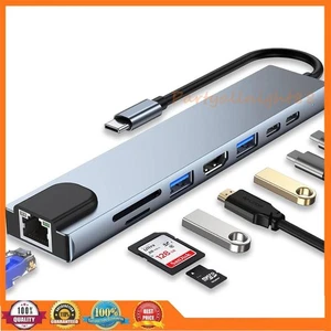 USB-C Hub 8-IN-1 Adapter 4K HDMI USB 3.0 LAN RJ45 Ethernet Micro SD Kartenleser - Bild 1 von 10