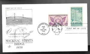 1958 Scott 1109 Mackinac Bridge FDC; Art Craft cachet w/ Michigan Statehood - Picture 1 of 2