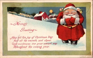 AK Weihnachtsmann stehend im Schnee Winternacht geteilt hinten unbespielt - Bild 1 von 2